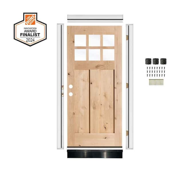 DIY RTA Kit 32in.x80in. Knotty Alder Right-Hand/Inswing 6-Lite Clear Glass Unfinished Wood Ready To Assemble Front Door