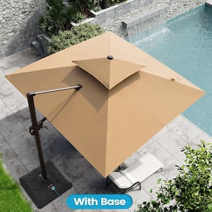 10 ft. x 10 ft. Double Top Cantilever Patio Umbrella in Tan Brown with 220 lbs. Base Stand