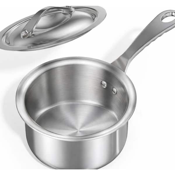 Mini 0.34 qt. 3-Ply Stainless Steel Nonstick Sauce Pan in Silver with Lid for Induction and All Stovetops, 1-Pack
