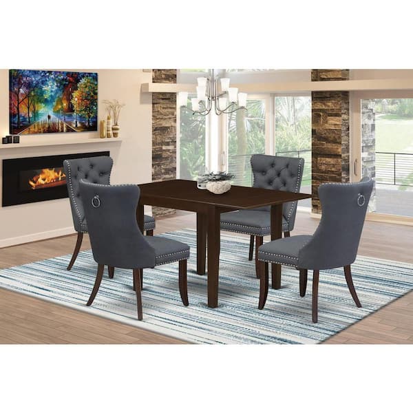 East West Furniture 5-Piece Mahogany Finish Solid Wood Top - Rectangular Upholstered Dining Room Set with Dropleaf - Seats 4