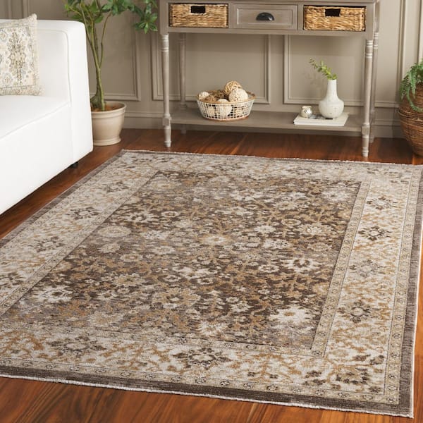 Hazel 9 ft. x 12 ft. Brown/Ivory Floral Medallion Area Rug