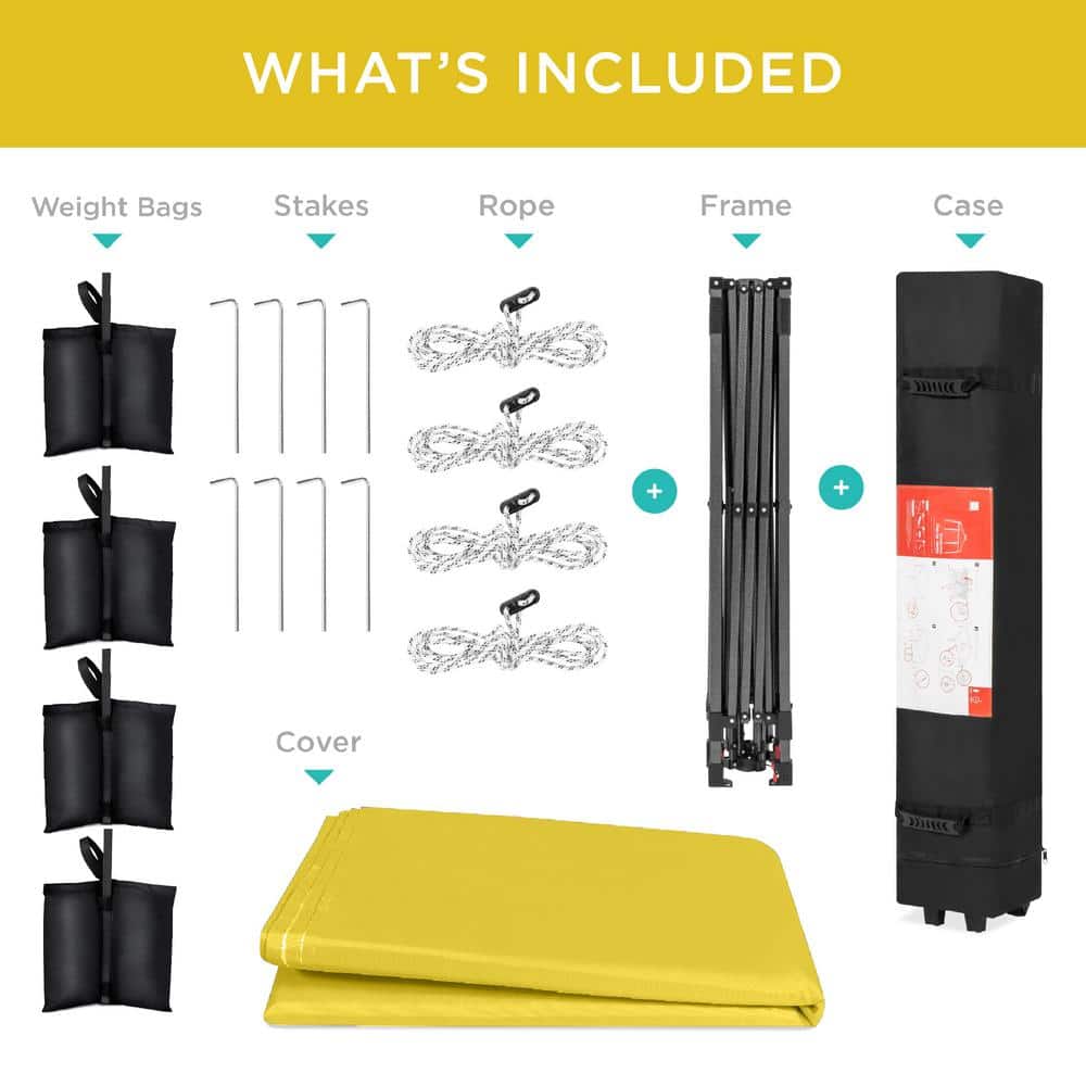 Yellow 12x12ft Adjustable Height Pop-Up Canopy Tent with Storage Bag