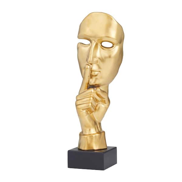 Litton Lane 5 in. x 17 in. Gold Polystone Quiet Gesture Mask Sculpture