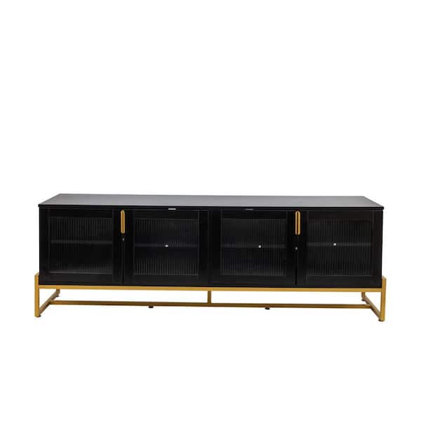 wetiny Black 70.87" TV STAND.Entertainment Center with Shelf, Wood TV Media Console with Sturdy Metal Legs for Living Room
