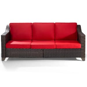 Wicker Outdoor Patio Sectional Sofa with Red Cushions