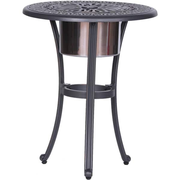 GC GATHERCRAFT Geneva Round Cast Aluminum Outdoor Bistro Table/Side Table with Ice Bucket