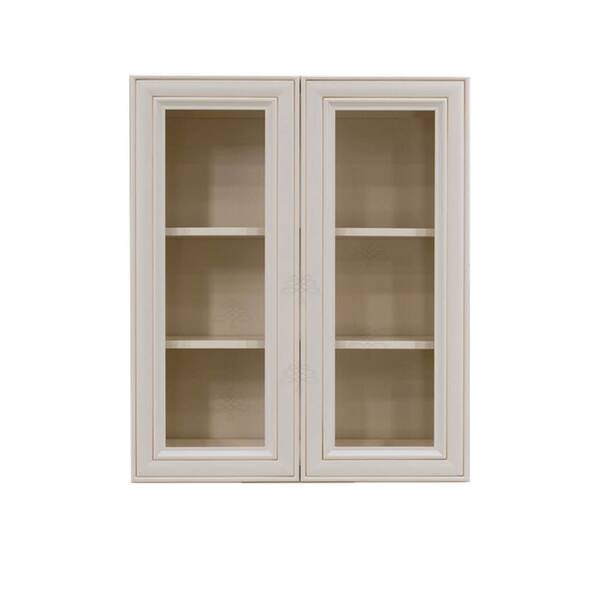 LIFEART CABINETRY Princeton Assembled 33 in. x 30 in. x 12 in. Wall Mullion Door Cabinet with 2 Doors 2 Shelves in Creamy White Glazed