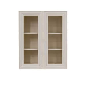 Princeton Assembled 30 in. x 36 in. x 12 in. Wall Mullion Door Cabinet with 2 Doors 2 Shelves in Creamy White Glazed