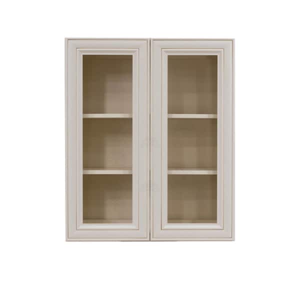 LIFEART CABINETRY Princeton Assembled 30 in. x 36 in. x 12 in. Wall Mullion Door Cabinet with 2 Doors 2 Shelves in Creamy White Glazed