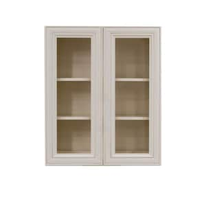 Princeton Assembled 33 in. x 30 in. x 12 in. Wall Mullion Door Cabinet with 2 Doors 2 Shelves in Creamy White Glazed