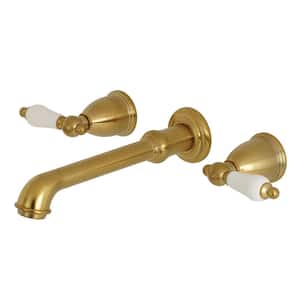 English Country 2-Handle Wall Mount Bathroom Faucet in Brushed Brass