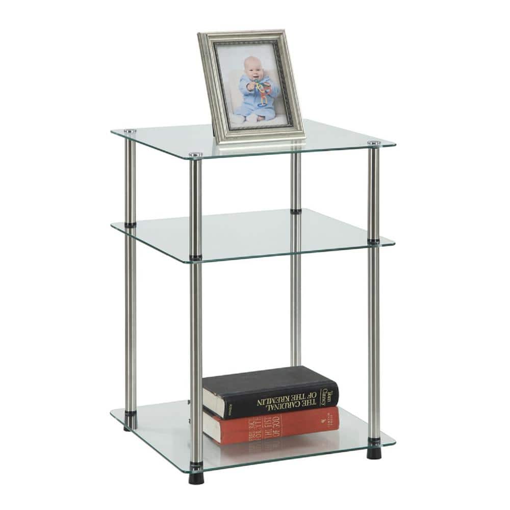 Clear Tempered Glass and Metal 3-Tier End Table