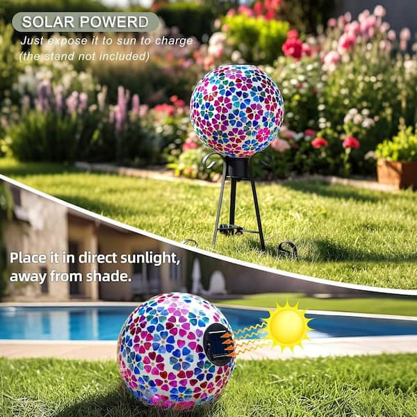 Mosaic Solar Glass Gazing Ball, 10 in. Outdoor Multicolor Gazing