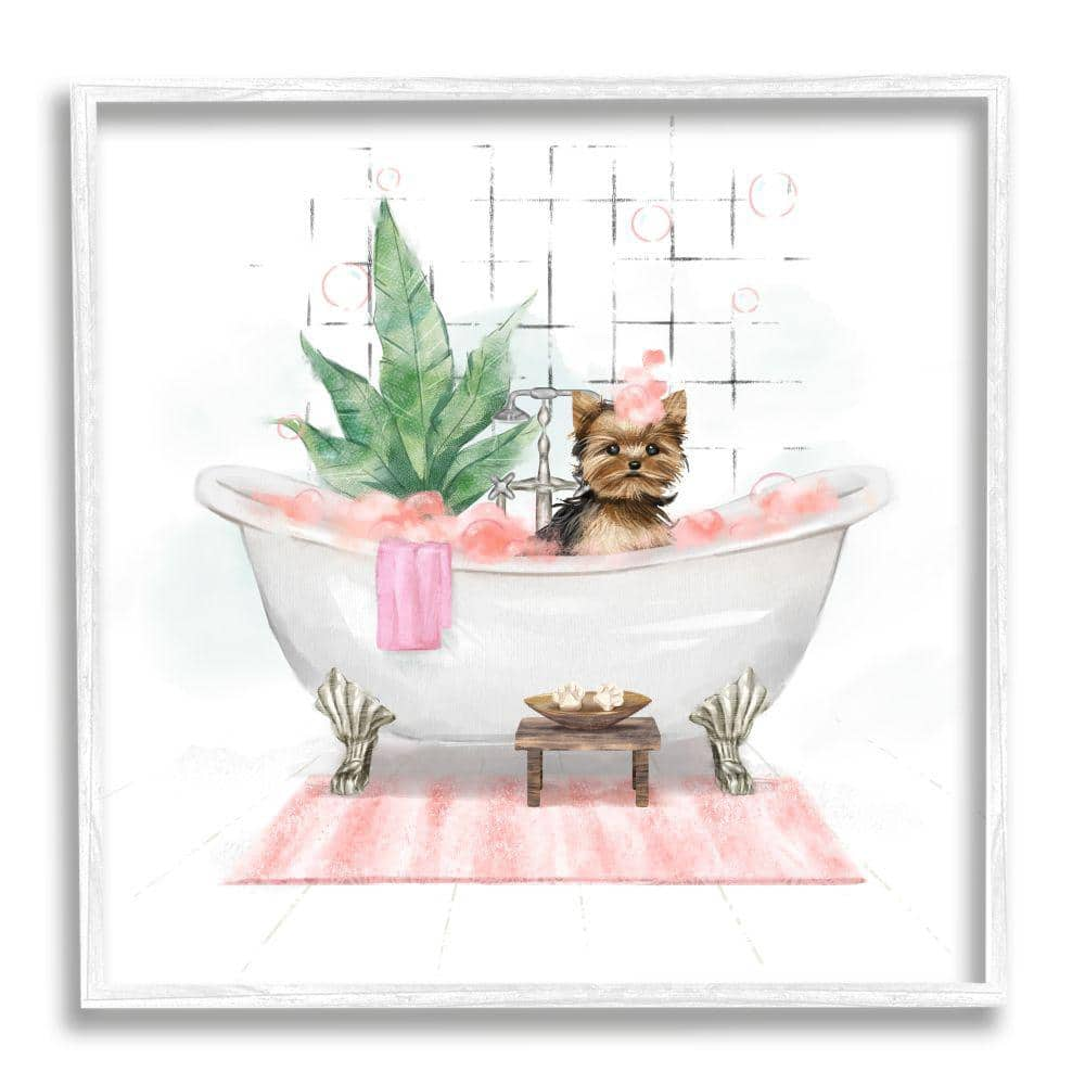 Chic Yorkie Dog in Pink Bubble Bath By Ziwei Li Framed Print Abstract Texturized Art 24 in. x 24 in -  Stupell Industries, af-801_wfr24x24