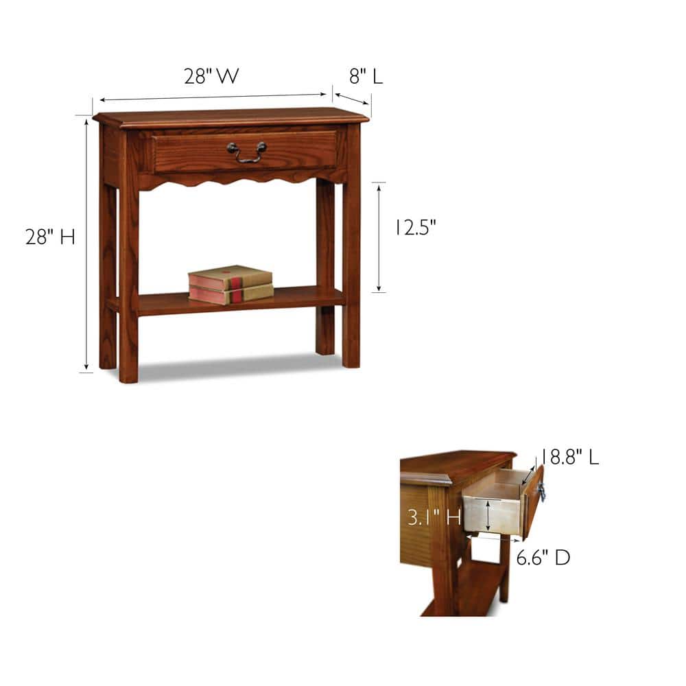 Medium Oak Wood Console Table with Drawer and Shelf