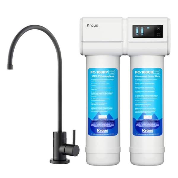 KRAUS Purita 2-Stage Under-Sink Filtration System with Single Handle Drinking Water Filter Faucet in Matte Black
