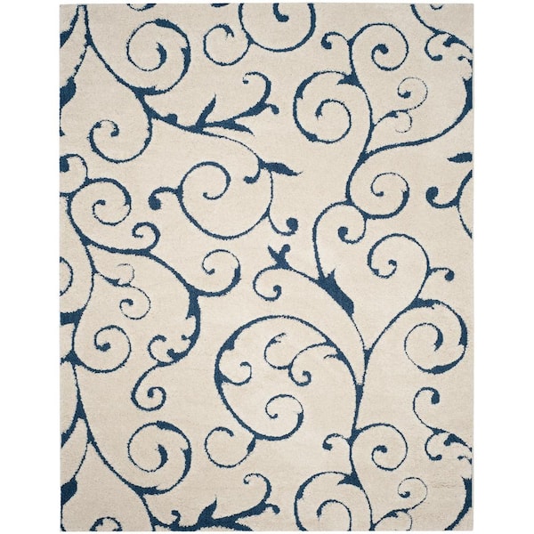 SAFAVIEH Florida Shag Cream/Blue 8 ft. x 10 ft. High-Low Floral Area Rug