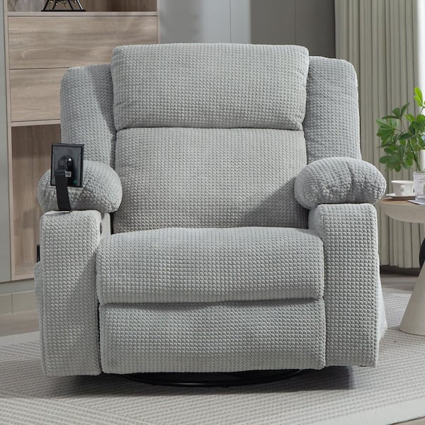 Oversized 26.3 in. W Gray Textured Chenille 270° Swivel Rocker Recliner Chair Adjustable Headrest and Infinite Position