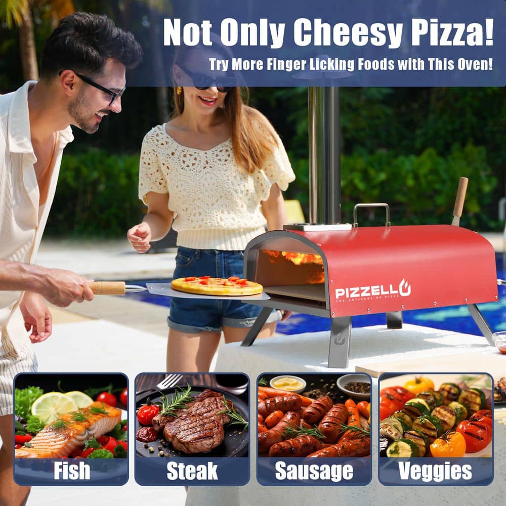 Red Stainless Steel 16 Inch Outdoor Gas and Wood Fired Pizza Oven