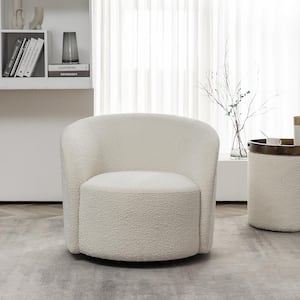 Cream Polyester Arm Chair with Swivel (Set of 1)