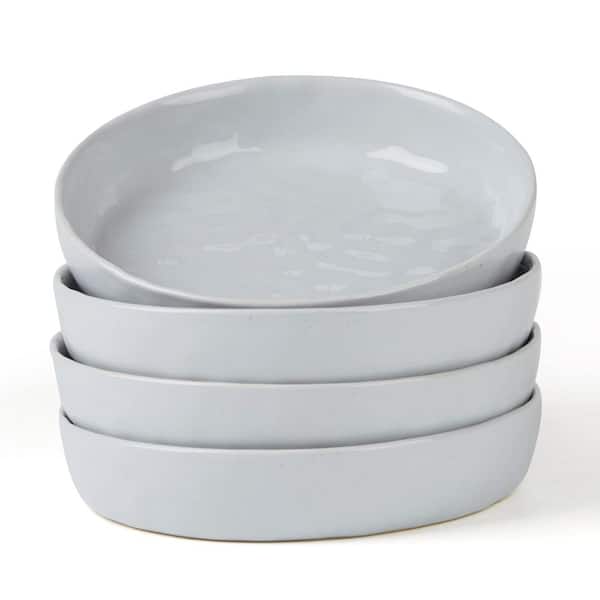 Mars Surface 8.5 in. Light Gray Brown Speckled Stoneware Pasta and Salad Bowls Set of 4 8.5 x 8.5 x 1.5 in.