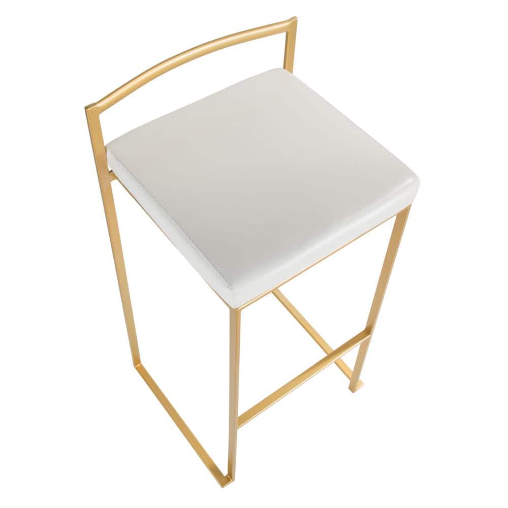 Elegant Gold and White Leather Barstool Duo