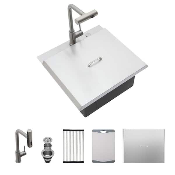 21 in. Drop-in Single Bowl 16 Gauge Brushed Nickel Stainless Steel Kitchen Sink and Drain