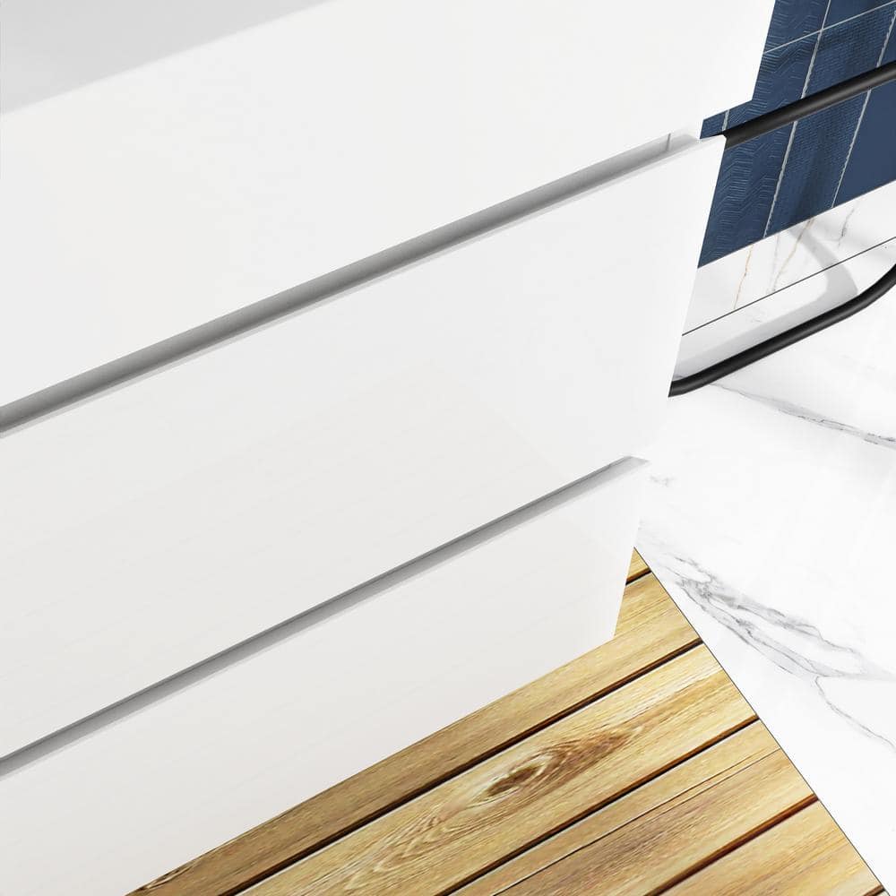 White MDF Wall-Mounted Bathroom Vanity with Resin Sink, 36"