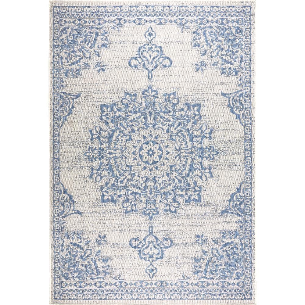 Elysian Grey/Blue Medallion Synthetic Indoor/Outdoor Area Rug