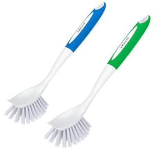 11 in. Kitchen Dishwashing Brushes with Ergonomic Handle and Durable Bristles for Cleaning, Blue and Green (2-Pack)
