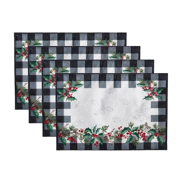 Threadmade Home Holly Farmhouse Charm Holiday Fabric Placemats, Set of 4, Multicolor - 13"W x 19"L