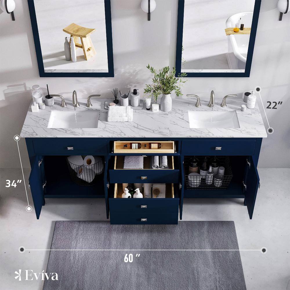 Artemis 60" Blue Double Sink Vanity with Quartz Top