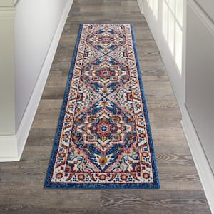 Passion Blue/Multicolor 2 ft. x 8 ft. Center medallion Traditional Kitchen Runner Area Rug