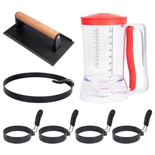7-Piece Griddle Breakfast Cooking Accessories Set for Blackstone with Pancake Batter Dispenser Bacon Press and Egg Rings