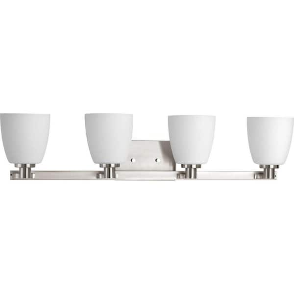 Progress Lighting Fleet Collection 4-Light Brushed Nickel Etched Opal Glass Coastal Bath Vanity Light