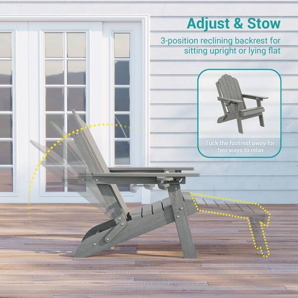 Sonkuki Light Gray Plastic Folding Ergonomic Adirondack Chair with