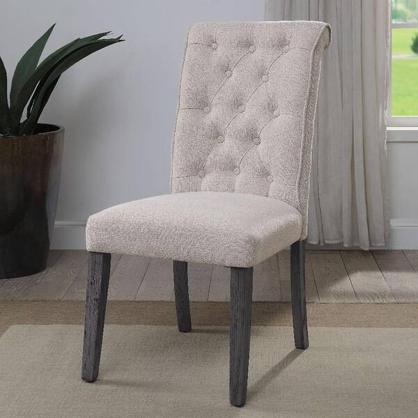 Acme Furniture Yabeina Beige Linen and Gray Finish Linen Armless