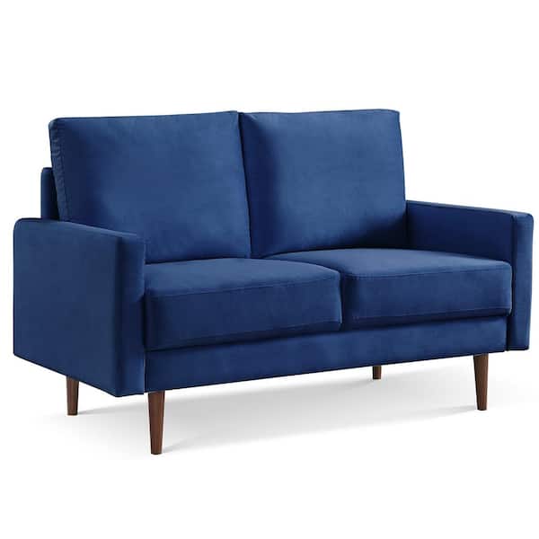 OS Home and Office Furniture Modern 57 in. Blue Solid Velvet Polyester 2-Seat Loveseat with Square Arms