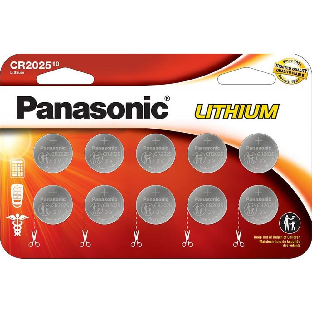 Panasonic CR2025 Lithium Coin Cell Batteries (10-Pack) PCR2025P/10W