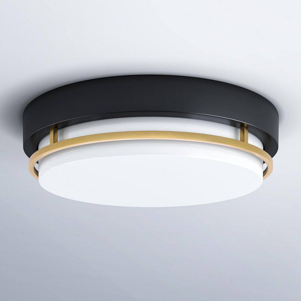 Acrylic 14 in. 1-Light Matte Black Selectable 3 CCT Integrated LED Semi-Flush Mount Ceiling Light with Gold Accent Ring price history on PriceWatchPro
