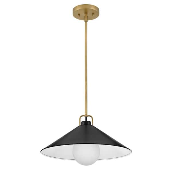 LARK - Milo Lacquered Brass + Black Conical Shade Pendant Light