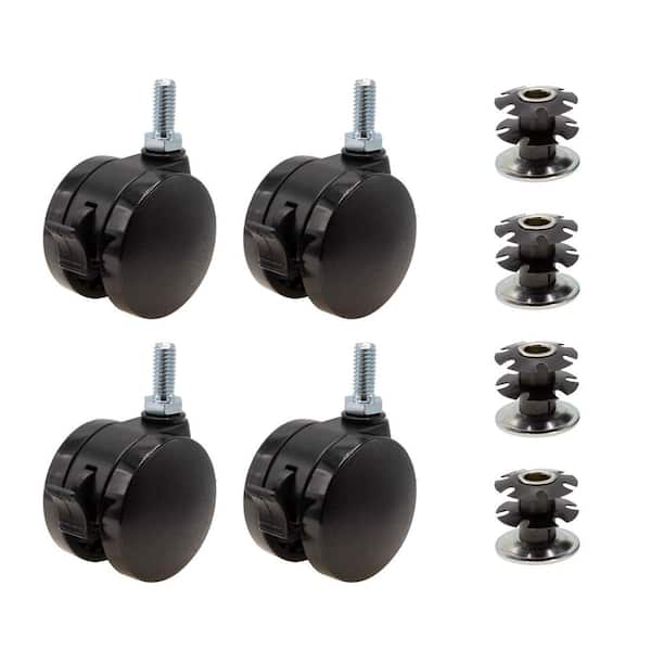 Outwater 2 in. Black Furniture Swivel Brake Caster 440 lbs. Load Rating for 1-1/8 in. Round, 16 up to 18 gauge tubing (4-Pack)