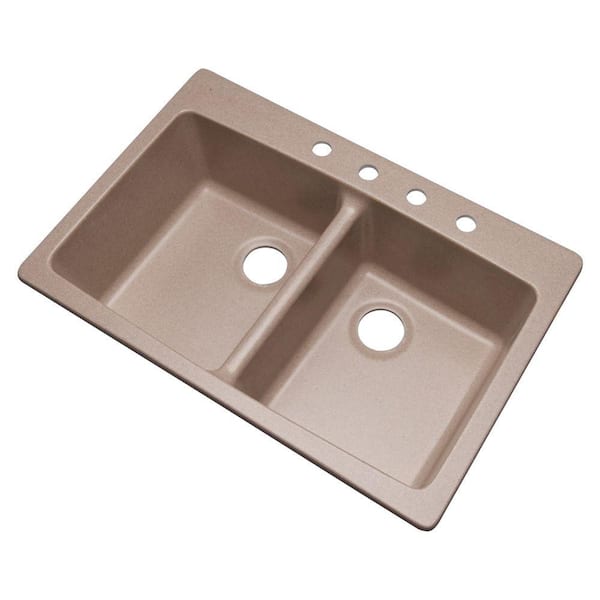Glacier Bay Waterbrook Dual Mount Composite Granite 33 in. 4-Hole Double Bowl Kitchen Sink in Desert Sand