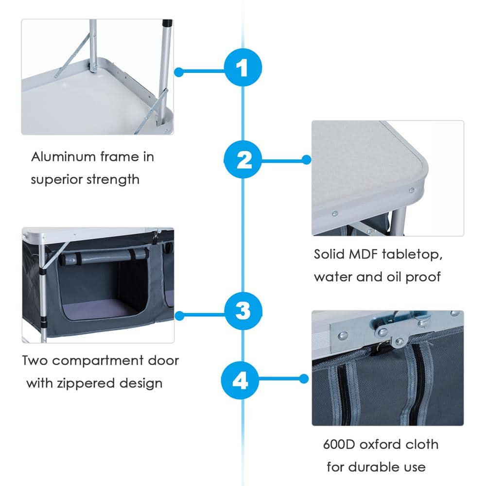 47" White Aluminum Folding Camping Table with Storage Organizer