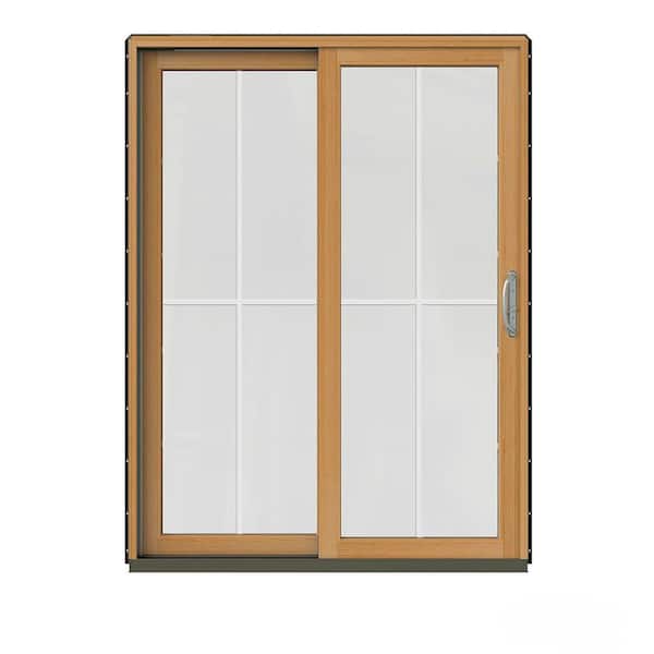 JELD-WEN 60 in. x 80 in. W-2500 Contemporary Black Clad Wood Left-Hand 4 Lite Sliding Patio Door w/Stained Interior