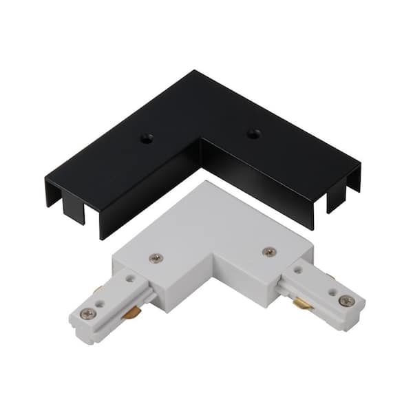 Hampton Bay 2400-Watt Linear Track Lighting Connector Right Angle Coupler with White and Black Covers