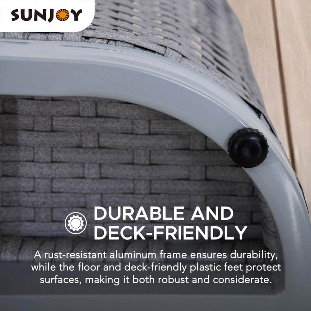 Gray Aluminum and Wicker Poolside Towel Rack with Storage Basket