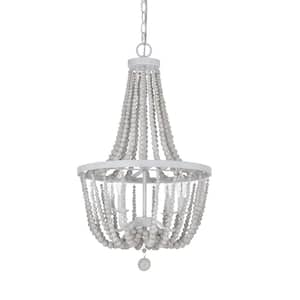 Adelaide 4-Light Weathered White Wood Bead Chandelier