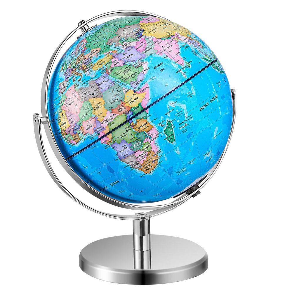 Educational Blue and Silver LED World Globe with Metal Stand