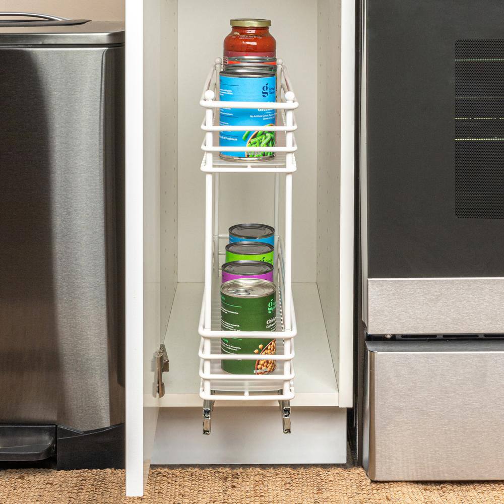 White 2-Tier Steel Pull-Out Cabinet Organizer with Plastic Liners